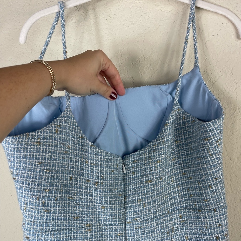 ASOS Luxe Boucle Mini Corsage Dress in Blue Tweed Size 10 - Picture 9 of 12